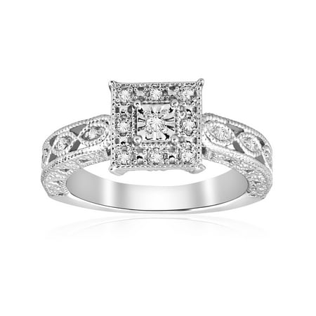 Antique Gemstone Engagement Rings - 1/10ct Vintage Diamond Ring Silver Engagement Anniversary Antique Deco Jewelry