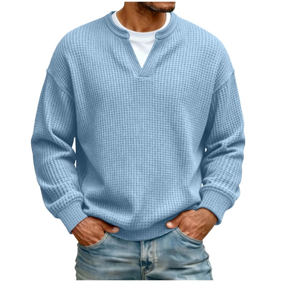 LIaqionyy Mens Pullover Long Sleeve Shirts Textured Casual Loose Lightweight Tops Fashion Solid Color Sweatshirt