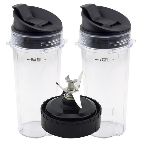 2 Pack 16 oz Cup with Sip & Seal Lid and Extractor Blade Replacement Parts 322KKU770 Compatible with Nutri Ninja BL770 BL771 BL772 BL773CO BL780