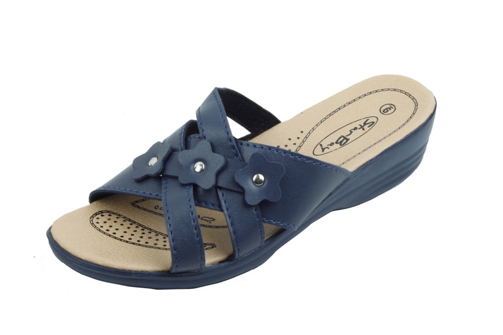 Slip-On Low Wedge Comfort Sandals Navy 