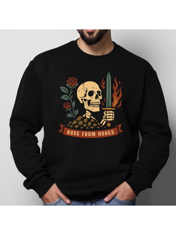 Rose From Ashes Design Unisex Crew Neck Sweatshirt Men's Loose Fit Plus Size,Sizes S-2XL