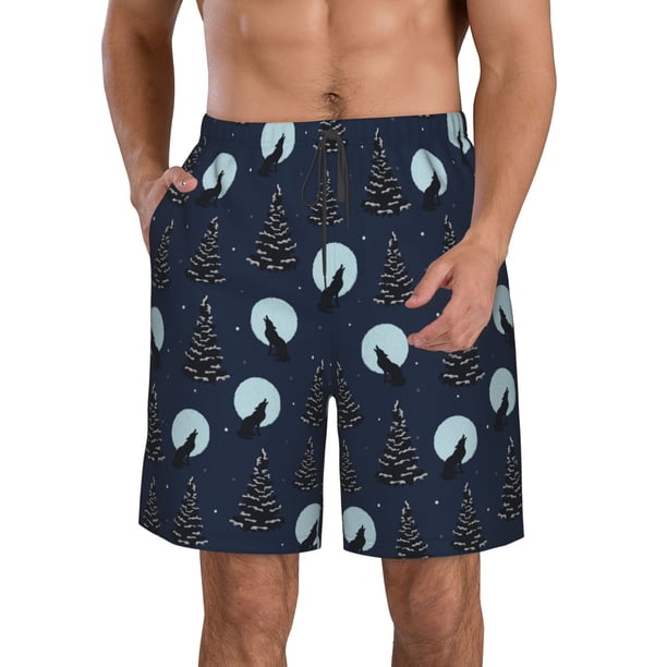 Fotbe Night Forest Wolf Trajes de Baño Estampados para Hombre, Shorts de Verano de Secado Rápido, Ropa de Playa, Bañadores-3X-Large