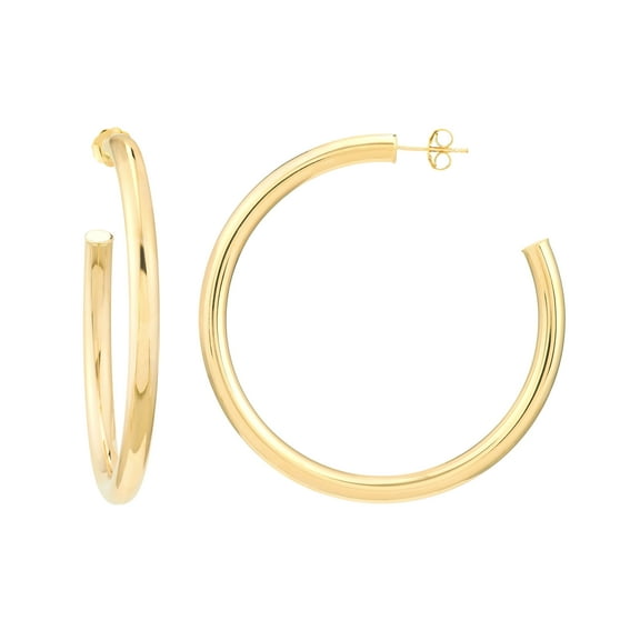 14K Yellow Gold 4x50mm Open Hoop Earrings - Women