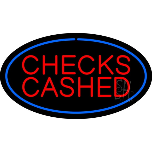 Oval Blue Checks Cashed LED Neon Sign 20 x 37 - inches, Black Square Cut Acrylic Backing, with Dimmer - Bright and Premium built indoor LED Neon Sign for Pawn store interior decor, and stroefront.