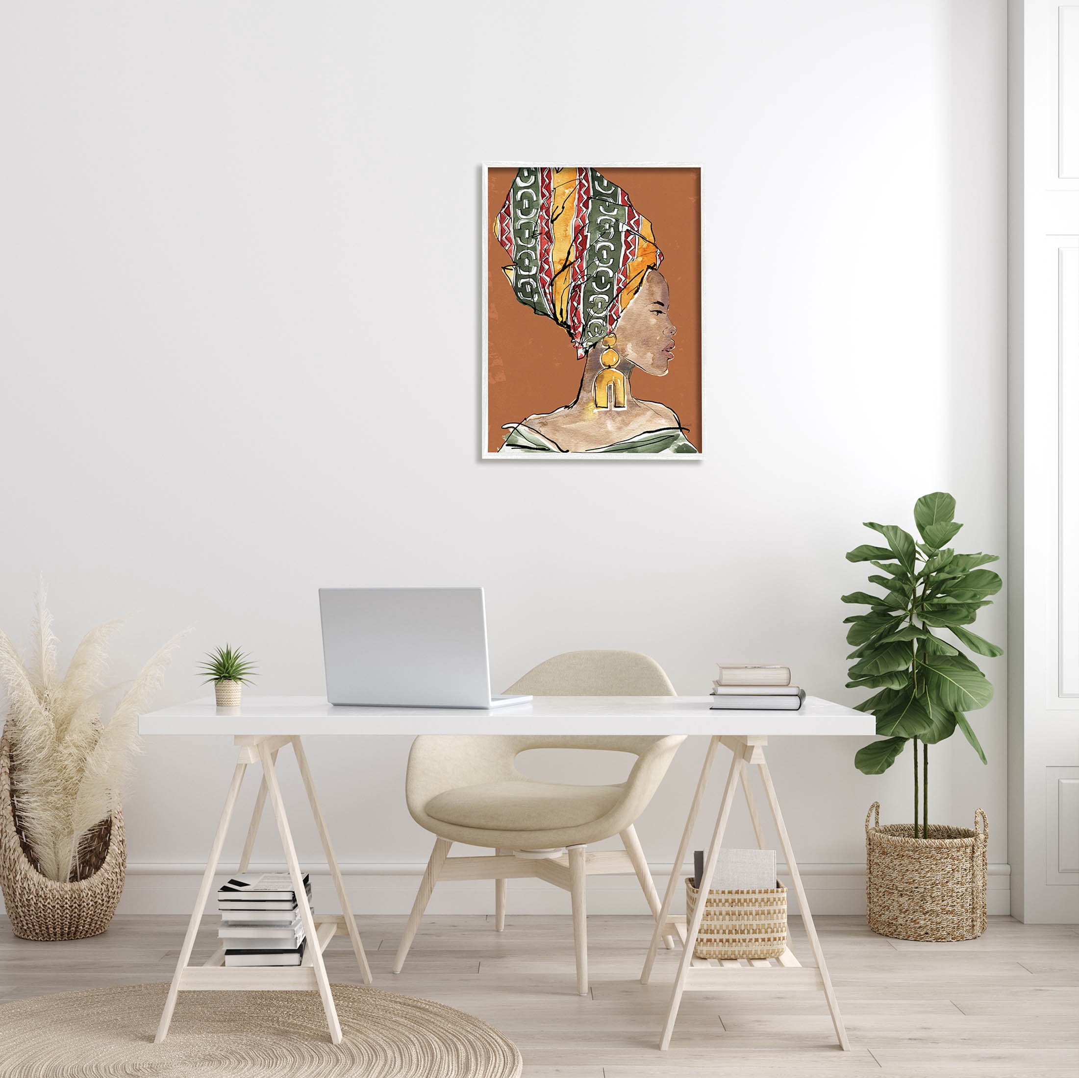 Stupell Industries African Flair Earthy Portrait Graphic Art White Framed Art Print Wall Art, Design by Anne Tavoletti