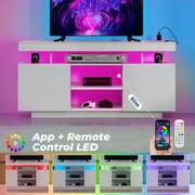Hommpa TV Stand for TVs up to 55 with LED Lights & Power Outlets Modern Gaming Entertainment Center High Gloss Media Console TV Cabinet White