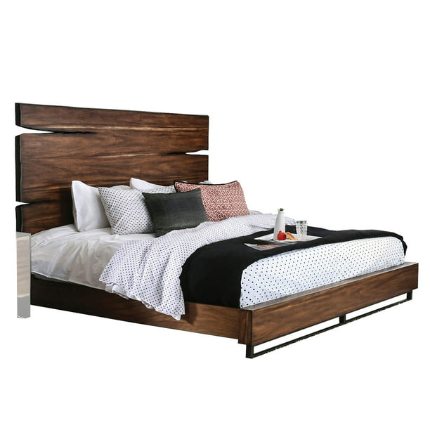 Rustic Style Wooden Queen Size Bed With, What Is A Split Headboard