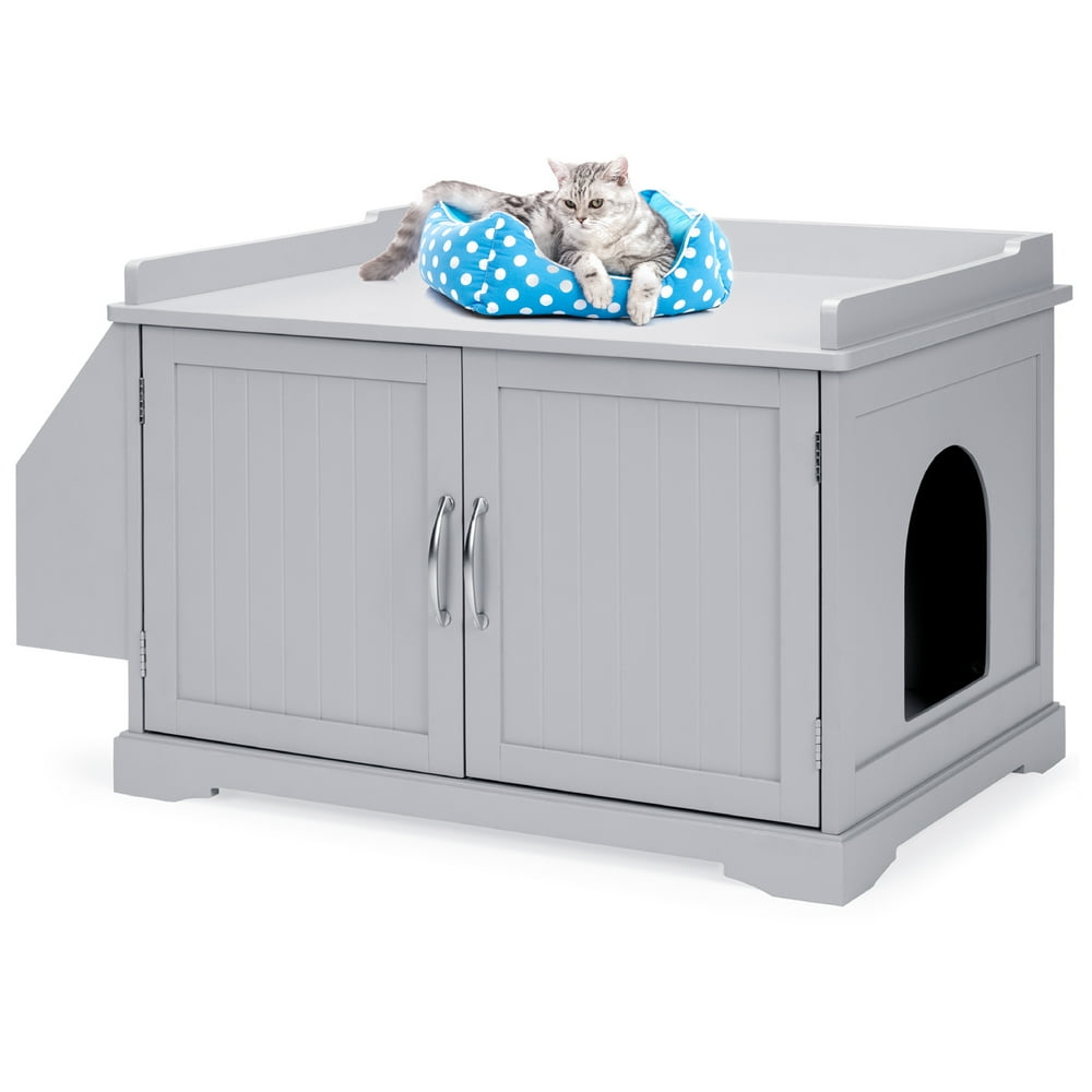 Best Choice Products Large Wooden Cat Litter Box Enclosure, Storage