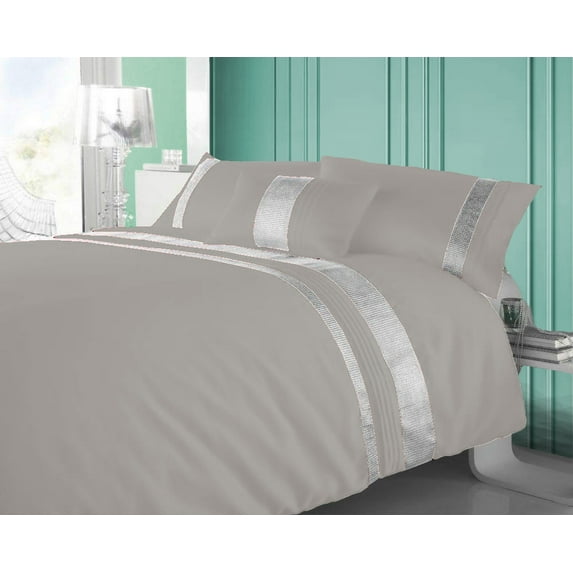 BedDecor 100% Egyptian Cotton 600 TC 3PCS Silver Lining Duvet Set + 1PC Cushion Cover (Ivory, Twin/Twin XL)