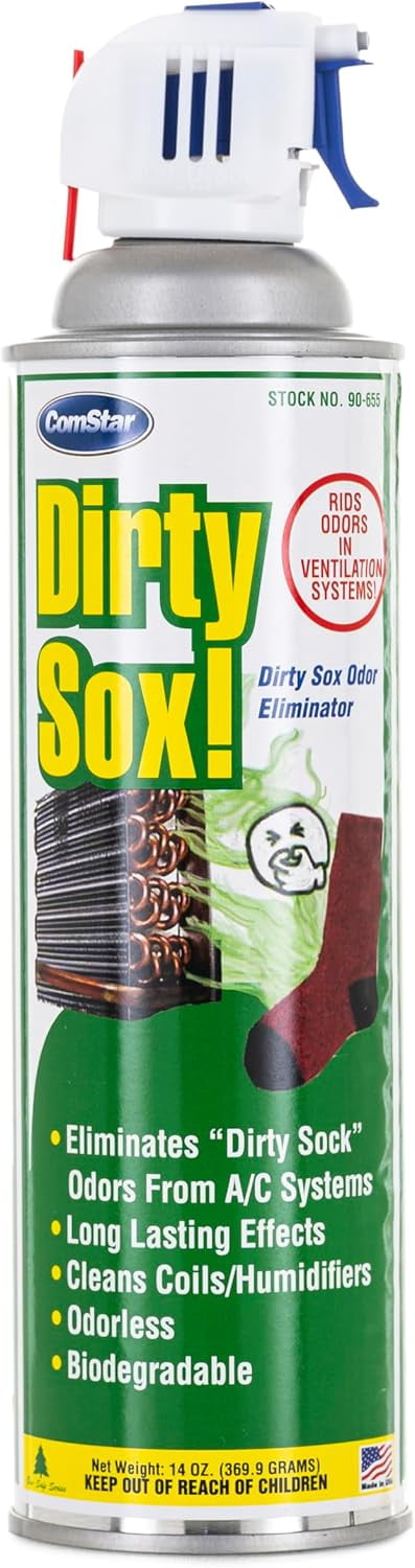 ComStar Dirty Sox Odor Eliminator Aerosol with Trigger Spray, 14 Oz, A/C System Odor Neutralizer & Cleaner, Cleans Coils & Humidifier Filters, Safe on Metal, Made in USA, (Pack of 12)
