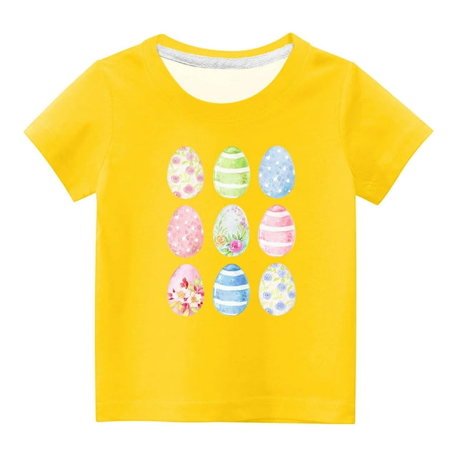 Besolor T-Shirts de Pâques Garçons Filles Manches Courtes Col Rond T-Shirts Graphiques Œufs pour Tout-Petits Hauts Tenues de Pâques pour Enfants