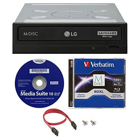 Lg Bluray Dvd Cd Burner LG WH16NS60 16x Internal Blu-ray BDXL M-Disc Drive (with Ultra HD 4K Playback) Bundle with 100GB Verbatim M-Disc BDXL,Cyberli ()