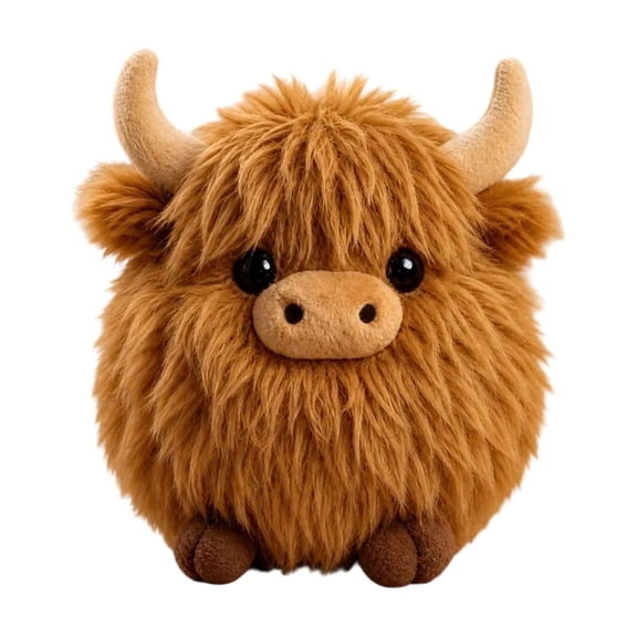 JWZZYD Emotional Support Highland Cow Plush Toy, 7.87 Inch Round Fluffy Cow Stuffed Doll, Farm Animal Plushie for Home Decor Gift