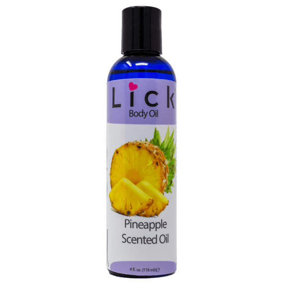 Lick Pineapple Scented Body Oil - Edible, Moisturizing Massage & Hydration Oil with Almond, Jojoba, Castor & Vitamin E - 4 fl oz