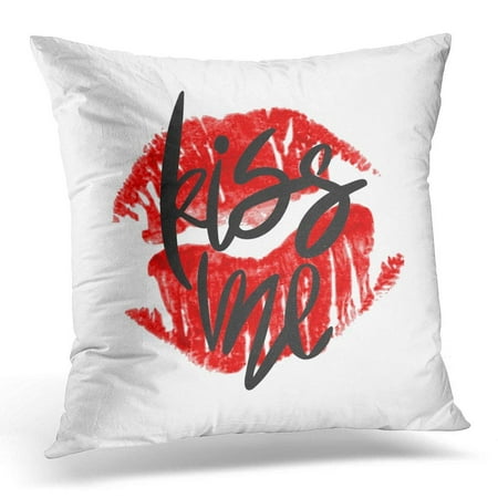 - CMFUN Romantic with Hand Lettering and Lipstick Imprint Black Handwritten Phrase Kiss Me and Red Lip White Throw Pillow Case Pillow Cover Sofa Home Decor 16x16 Inches