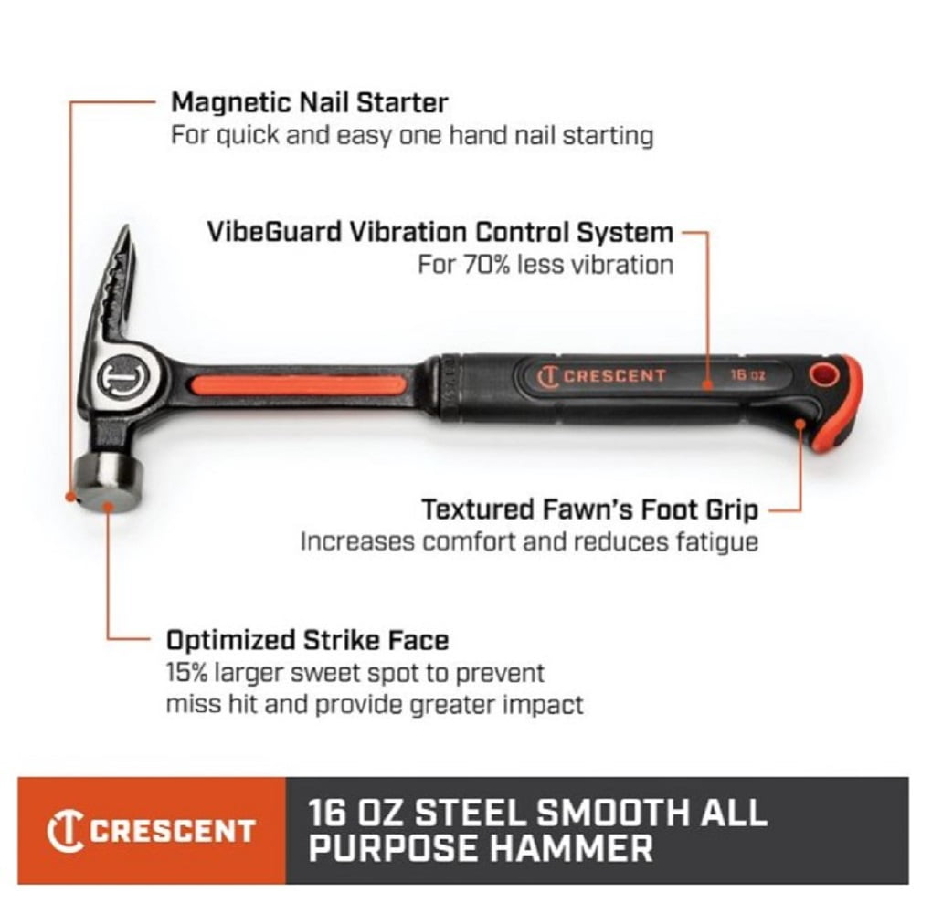 Plumb 11419C-06 Pro Series Claw Hammer, 16 oz Head