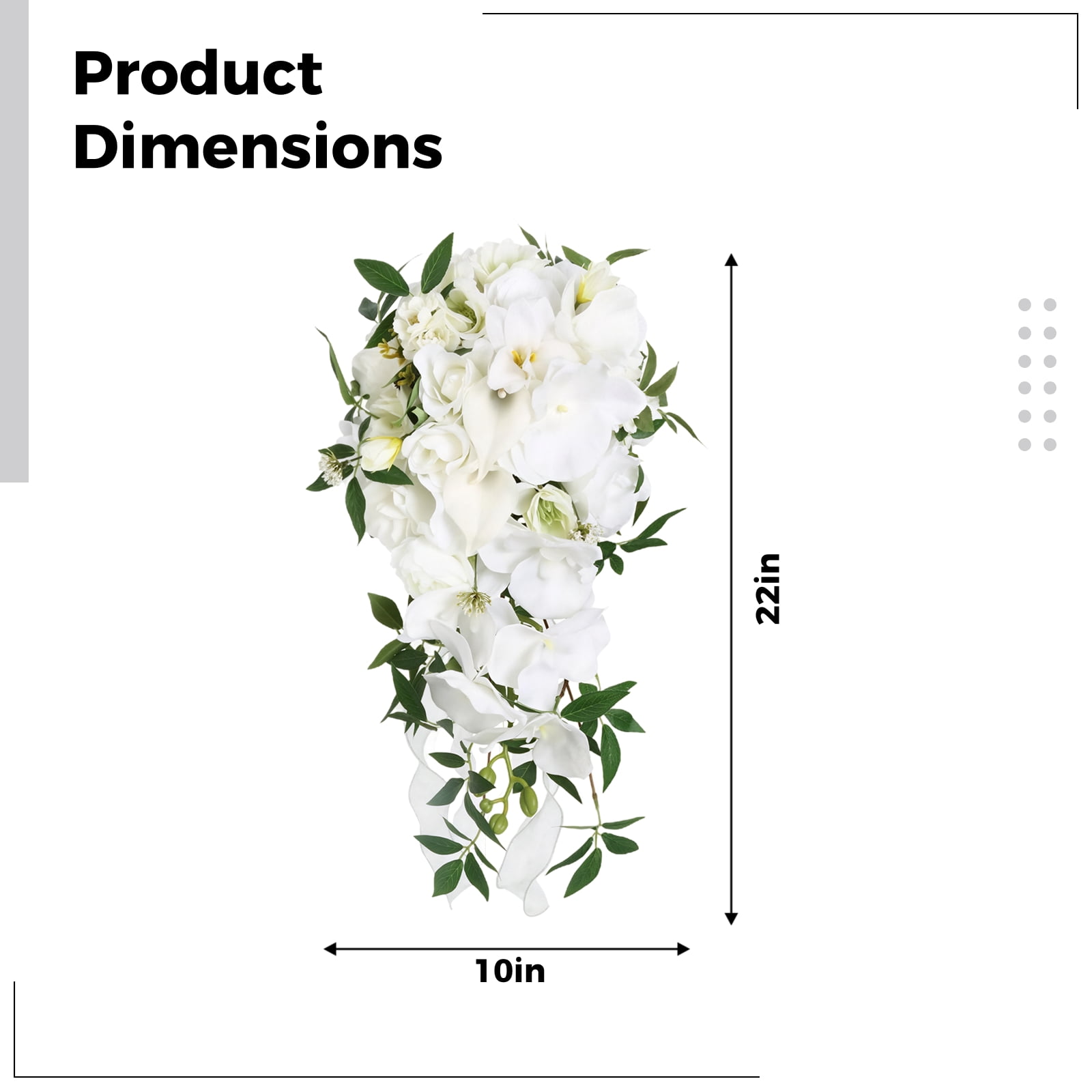 Bridal Bouquet, Silk Flower Bouquets for Wedding, White Wedding Bouquets for Bride, Cascading Design, Simulation Wedding Bouquet with Green Leaf Accents