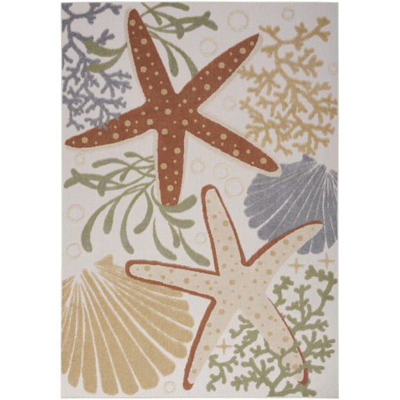 HomeRoots 527628 4 x 6 ft. Starfish Power Loom Area Rug, Blue & Orange