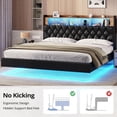 thumbnail image 5 of Amuzer King Floating Bed Frame with Charging Station, Upholstered Platform LED Bed Frame with Storage Headboard, Black, 5 of 8