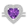 thumbnail image 2 of Dazzlingrock Collection 8mm Heart Amethyst & Round White Diamond Double Halo Engagement Ring Set for Women (0.65 ctw, Color I-J, Color I2-I3) in 10K White Gold, Size 4.5, 2 of 5