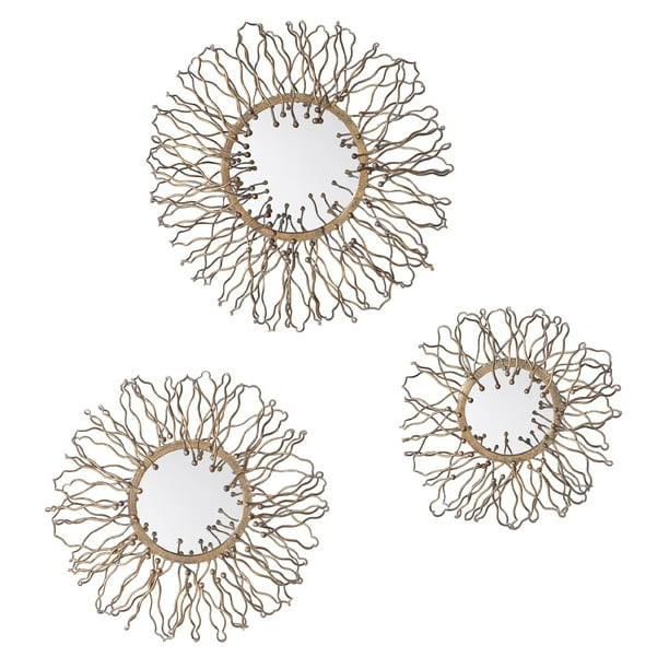 Set of 3 Geometric Gold Mirror 3D Metal Hanging Wall Art