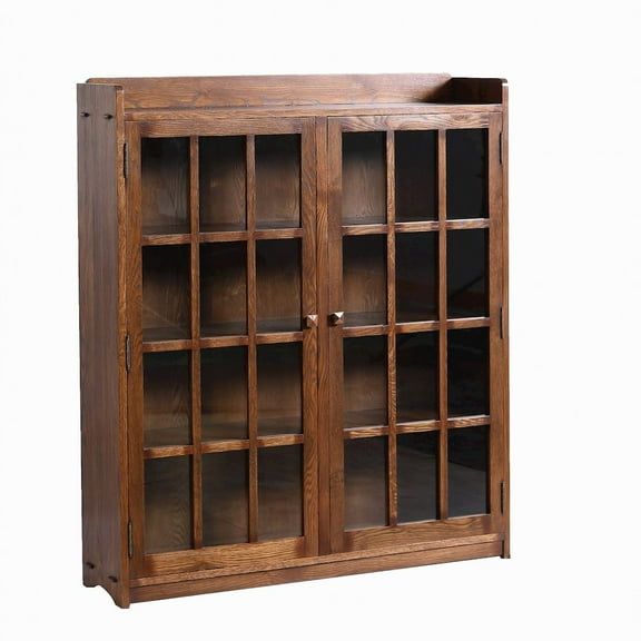 Crafters and Weavers Arts and Crafts 2-Door Wood Bookcase in Walnut