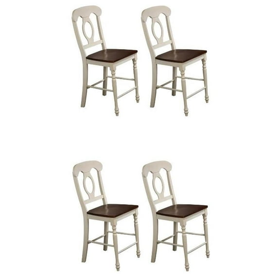Home Square 24" Wood Barstool in White and Chestnut - Set of 4