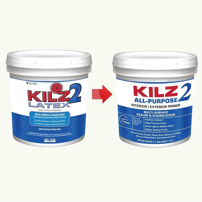 KILZ 2 Latex White Primer, Multi-Purpose Stain Blocking, 2 Gallon