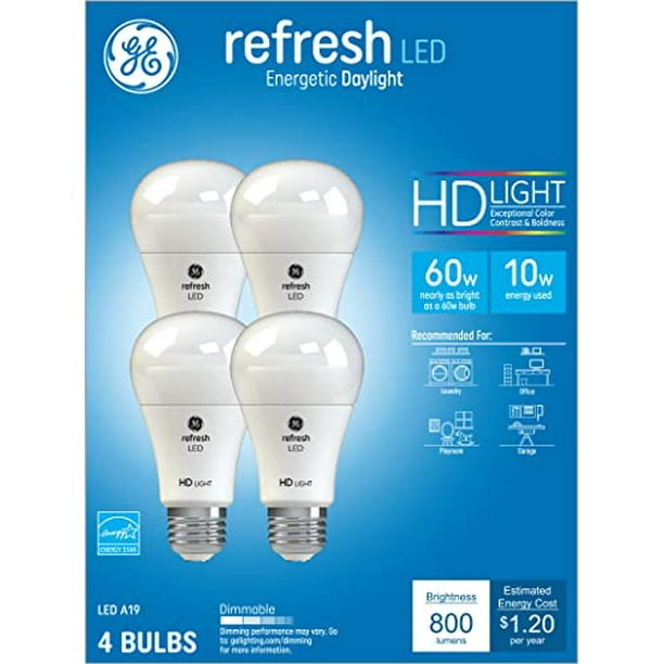 GE Refresh LED Light Bulbs, 10 Watts (60 Watt Equivalent) Daylight HD