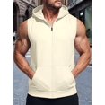 thumbnail image 4 of Men'S Workout Hooded Tank Tops Fashion Muscle Zip Up Sleeveless Hooded Slim Fit Gym Hoodie Khaki XL, 4 of 6