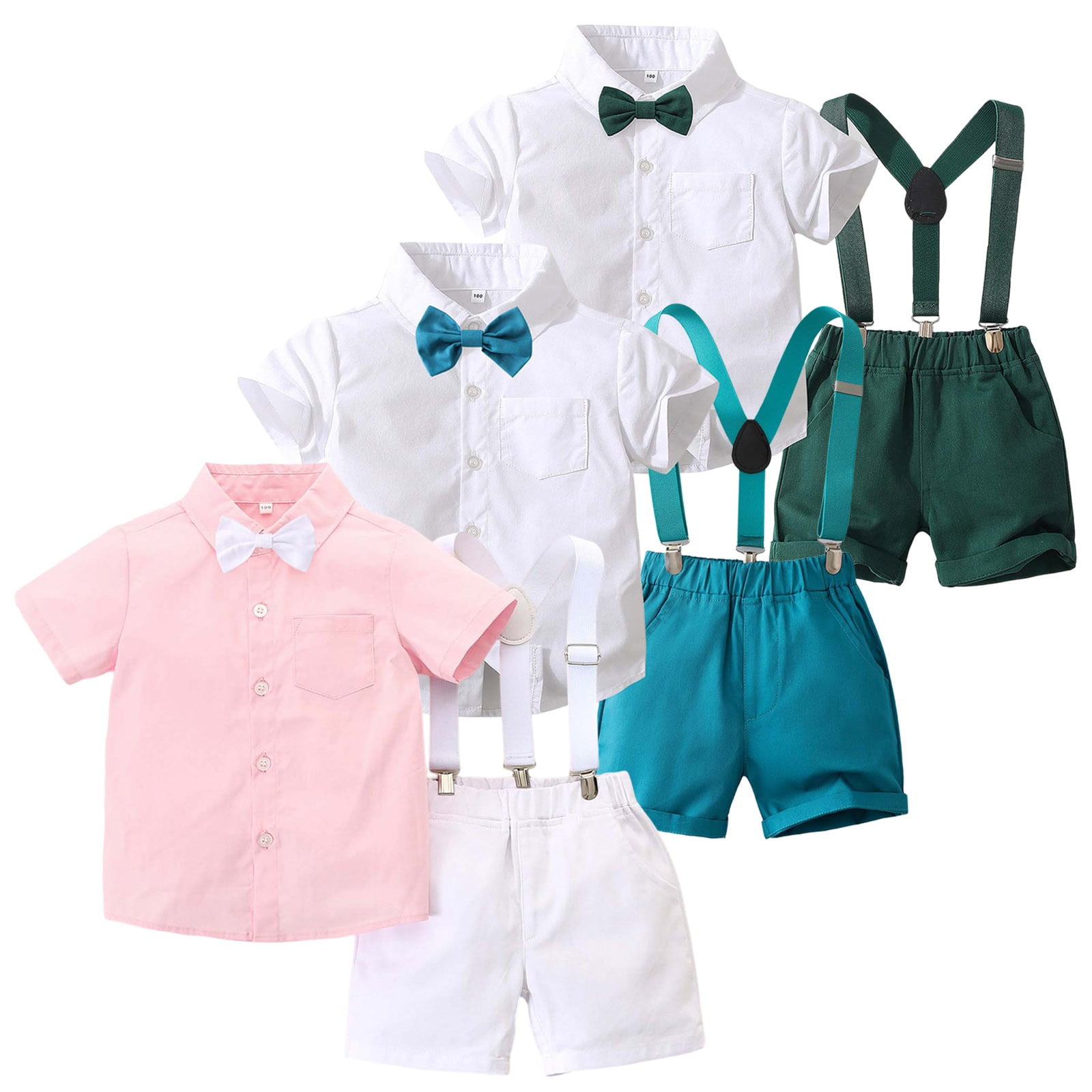 TBWNWG Baby Wedding Outfit Boy,Baby Boys Gentleman Shorts Sets, Outfits Suits, Shirt+Shorts+Bow Tie+Suspenders for 5-6 Years
