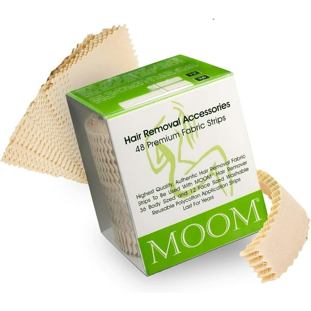 MOOM Bandes de Cire pour Enlever les Poils, 48 Unités - Bandes de Polycoton Réutilisables et Lavables pour une Épilation Maximale, Parfaites pour Bikini Zone, les Jambes, les Sourcils, le Corps et le Visage - Usage Unisexe - Fabriqué au Canada