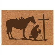 Coir Door Mat Entry Doormat Cowboy Praying Cross Horse