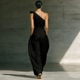 thumbnail image 4 of JULMCOMO Jumpsuits for Women One Shoulder Bow Tie Waist Vacation Summer Rompers Wide Leg Baggy Dressy Jumpsuit with Pockets Black XL, 4 of 7