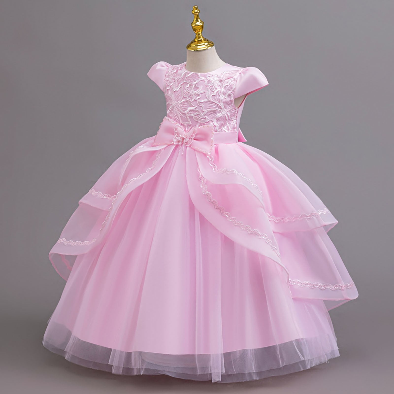Girls' Dress with Sequins and Floral Embroidery Formal Party Dress Princess Puffy Dresses for Children Gown