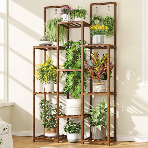 Soporte para plantas EnHomee Wood para interiores y exteriores, 34,2 x 30 x 120 cm, 11 a 16 macetas