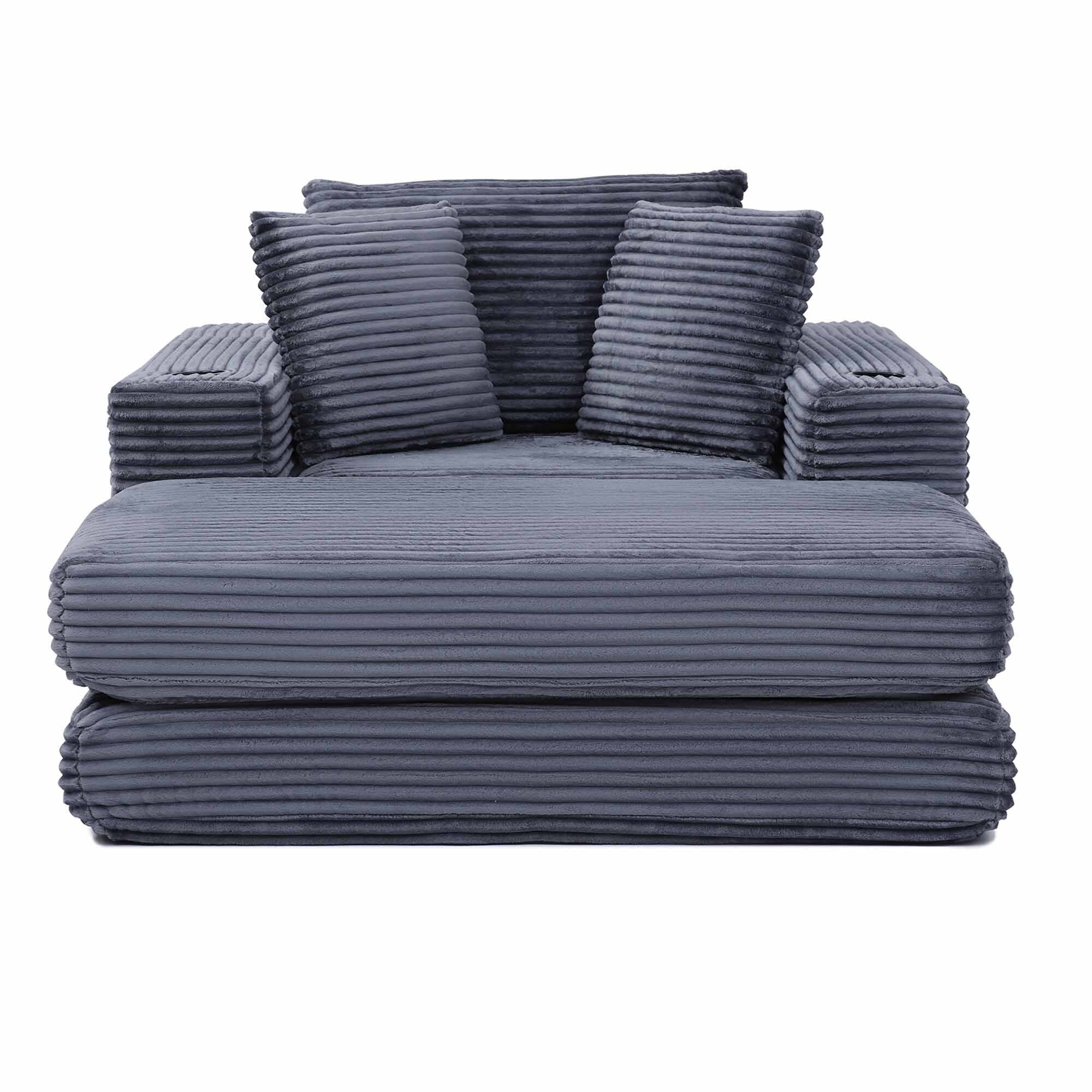 Lunale Boneless Chaise Lounge Chair with Ottoman, 52" Oversized 3-in-1 Convertible Sofa Chair for Living Room, Gray Corduroy