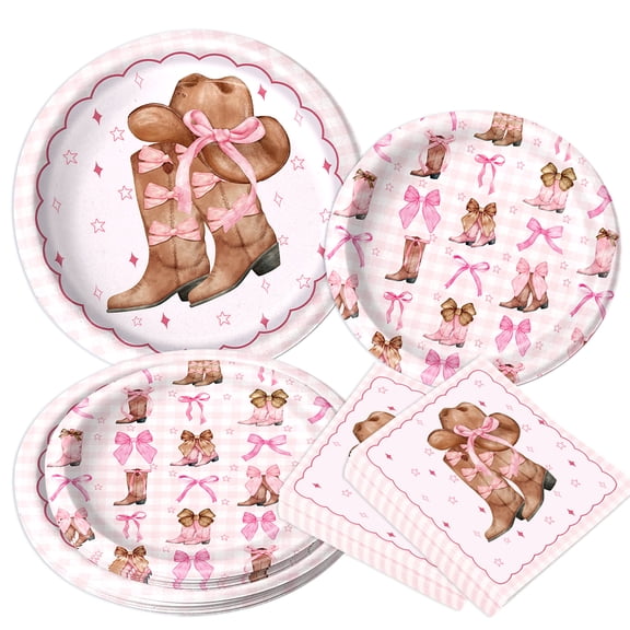Pink Bow Cowgirl Party Tableware Set - Sweet Western Themed Disposable Plates & Napkins for Festive Gatherings