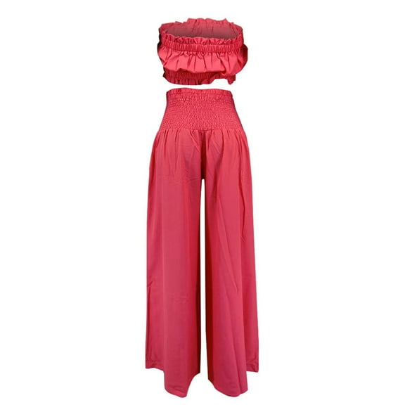 BYHONG Women's Solid Color V Neck Sleeveless Pants Casual Solid Color Strapless Pantsuit Womens Pant Suits Red XL