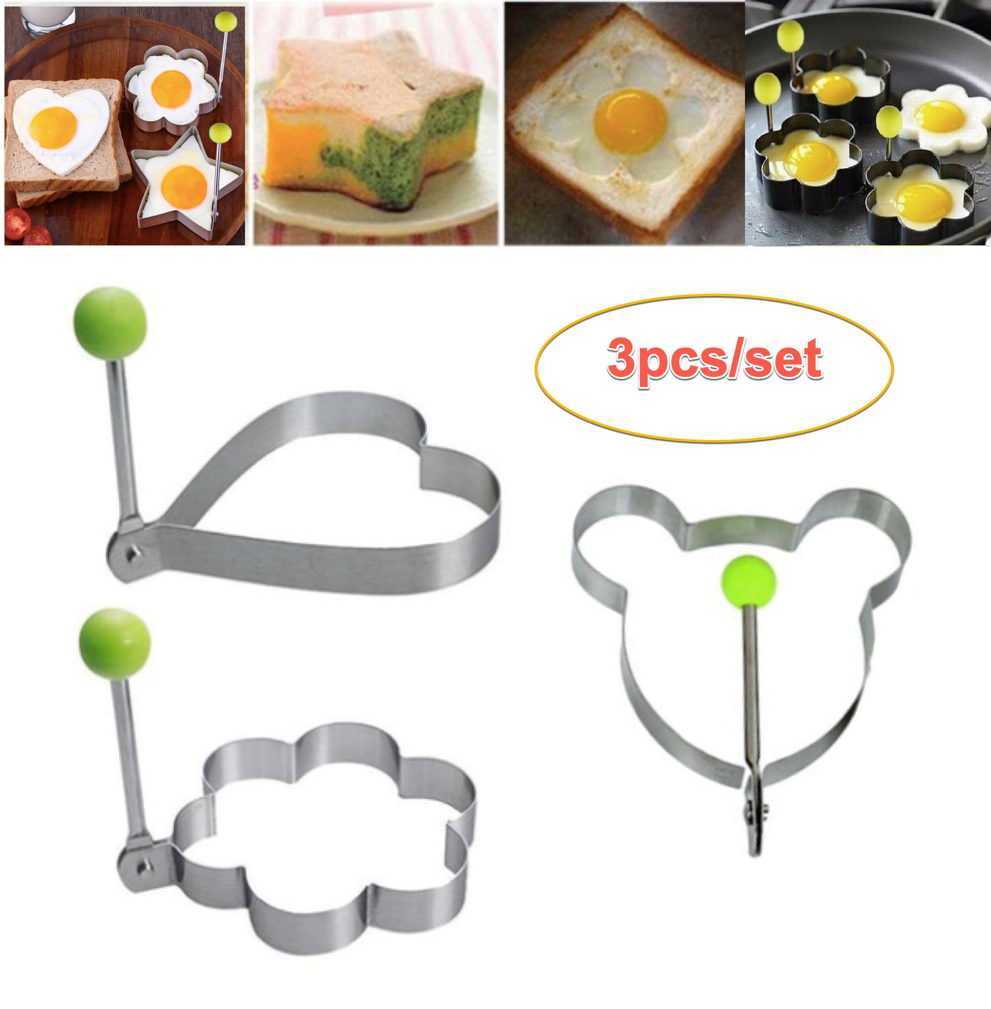 Unique Fried Egg Shaper, Omelette, Pancake, Scrambled Eggs DIY Mold Rings,  Specialty Cooking Tool with Handle, Mold Non Stick Stainless Steel for  Griddle Pan, Heart, Flower Shape Mickey-like 3Pcs/set 