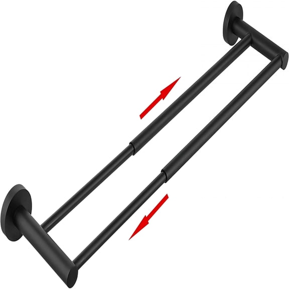 LAMIRO Adjustable 16.4 to 28.3 inch Double Bath Towel Bar for Bathroom SUS304 Stainless Steel Towel Holder,Wall Mount with Screws Hand Towel Bar,Retractable Towel Bar Rack Hotel Style,Matte Black