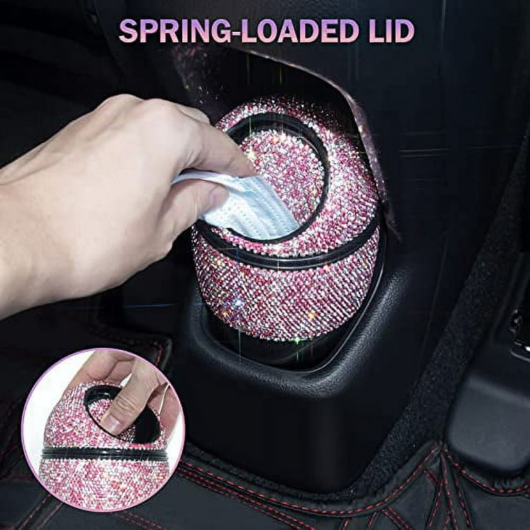 Car Trash Can Bin with Lid Crystal Bling Hanging Car Trash Bag Can Mini  Crystal Auto Garbage Can Waterproof Car Trash Can Plastic Desktops Trash  Can for Car wit… in 2023