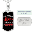 thumbnail image 2 of Inlove With A Fireman Firefighter Stainless Steel or 18k Gold Premium Swivel Dog Tag Keychain, 2 of 10