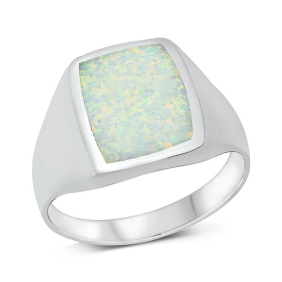 CHOOSE YOUR COLOR Bold Statement Ring White Simulated Opal .925 Sterling Silver Band CZ Female Size 9