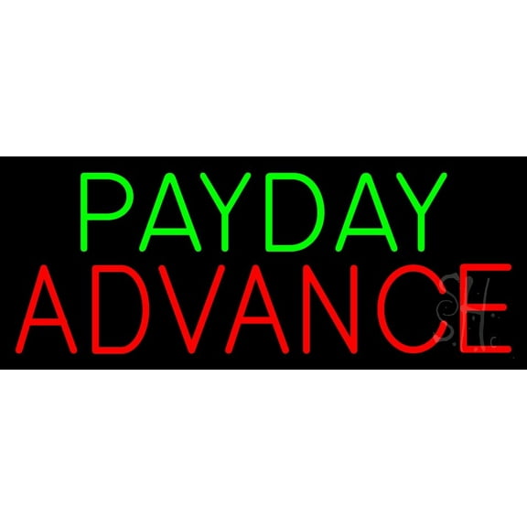 Payday Advance LED Neon Sign 10 x 24 - inches, Black Square Cut Acrylic Backing, with Dimmer - Bright and Premium built indoor LED Neon Sign for Pawn store interior decor, and stroefront.