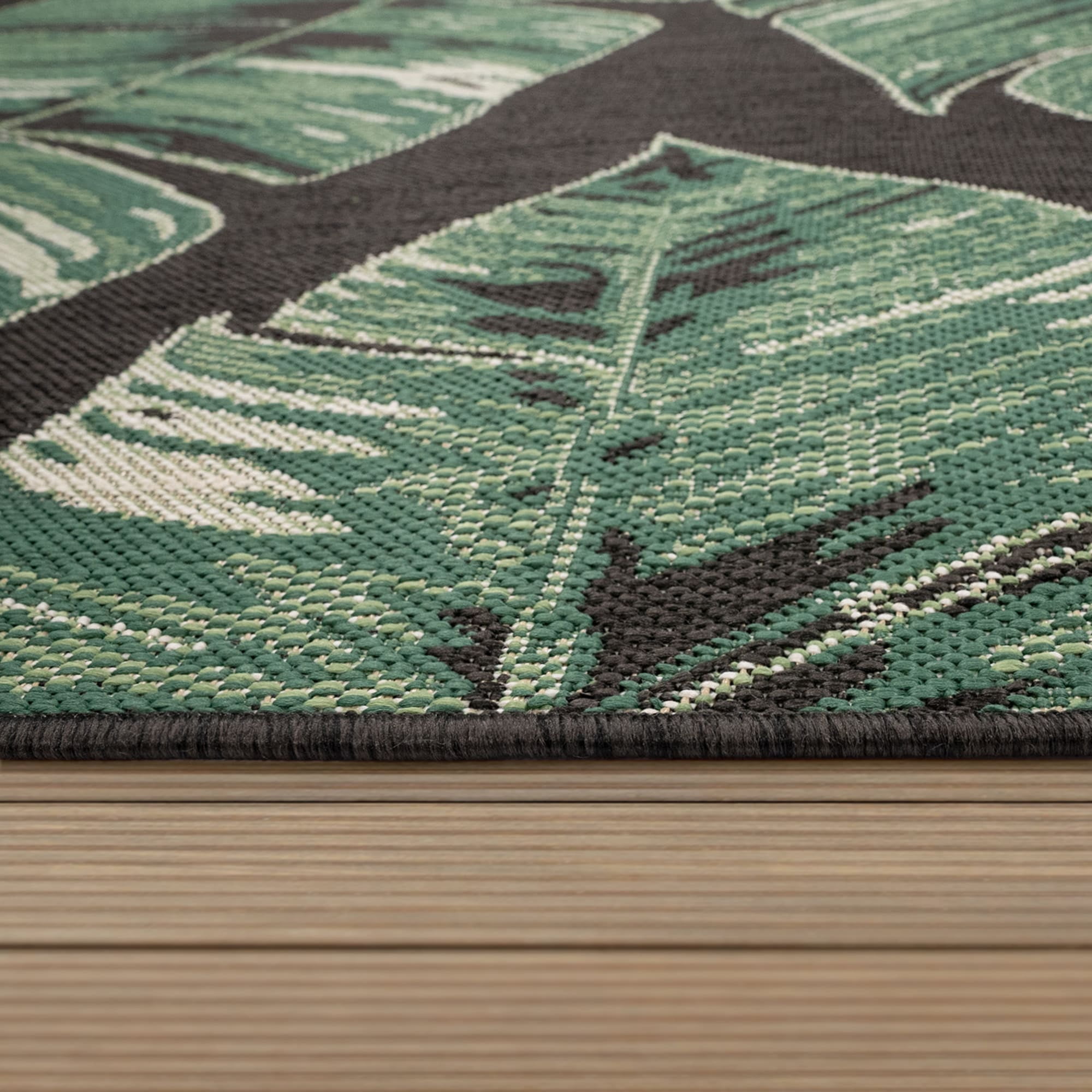 Paco Home Tropical Outdoor Rug Jungle Leaves Design in Green Black - 2'8" x 4'11" (3'x5')