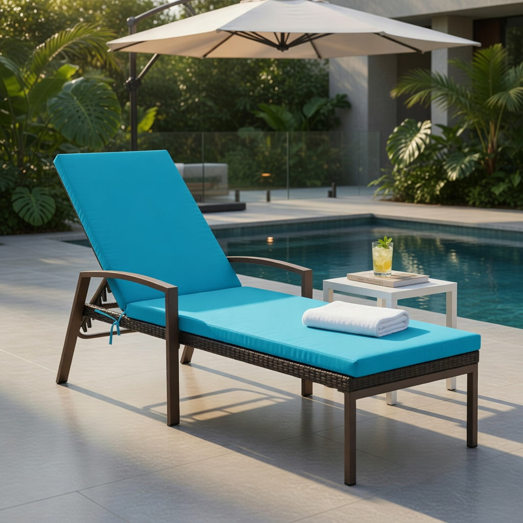 Hommoo 2-Pack Adjustable Outdoor Lounge Chairs with Removable Cushions, Steel Frame, Weather-Resistant PE Rattan, 5-Position Reclining Backrest, Turquoise