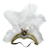 ZQUUVOU Women's Feather Headpiece Carnival Feather Sequin Headdress for Masquerade Party Vegas Showgirl Headbands White