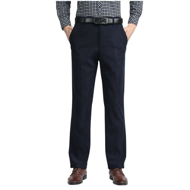Wlynlyn Mens Dress Pants Button Zipper Straight-Leg Corduroy Trousers Solid Ribbed Full Length Pants with Pockets Size S-4XL