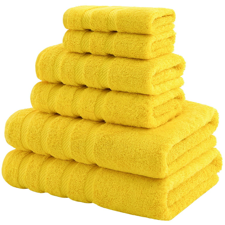 American Soft Linen Bath Towel Set 100% Turkish Cotton Luxury 6 Piece Towel  Set, 2 Bath Towels, 2 Hand Towels , 2 Washcloths - Sun Yellow